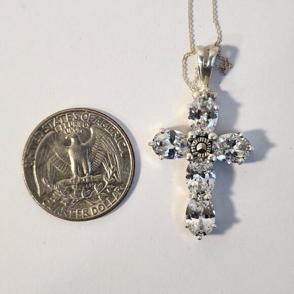 Vintage 80's 925 Cross White Zircon / CZ  with 925 Italy Chain 16.5" - Picture 6 of 11